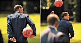 穿西裝打籃球　奧巴馬「露兩手」