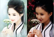 古典美人插画真人对比