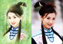 古典美人插画真人对比