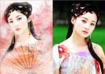 古典美人插画真人对比